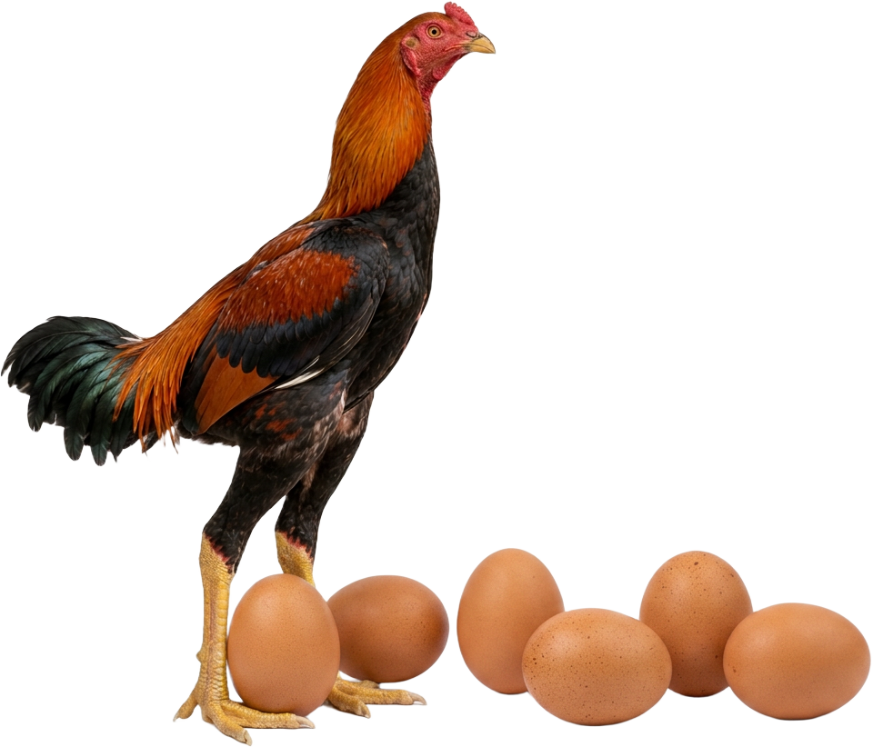 Galo Índio Gigante e ovos férteis — imagem ilustrativa